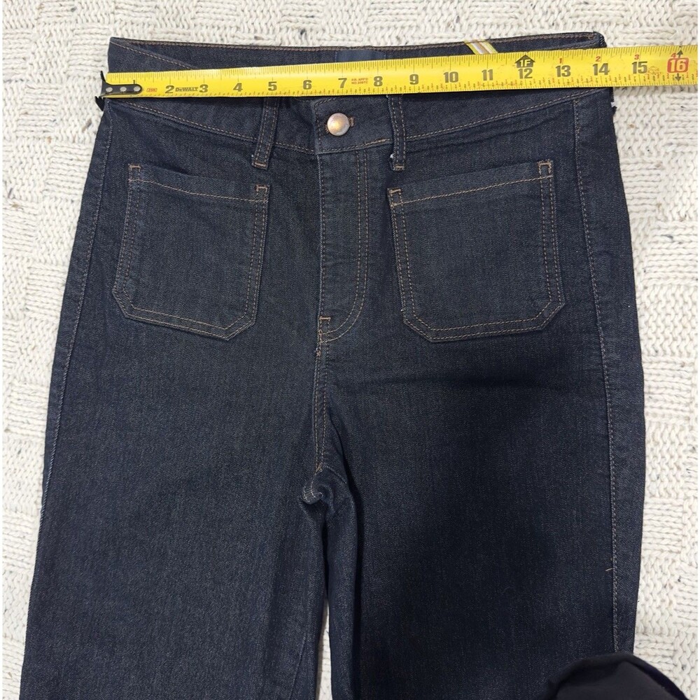 Maeve Anthropologie High Rise Flare Jeans Dark Wash Front Patch Pocket Sz 28 - Picture 6 of 9